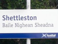 The station name board at Shettleston on 14 May 2010, showing the Gaelic name now added as part of the new ScotRail branding.<br><br>[John Yellowlees 14/05/2010]