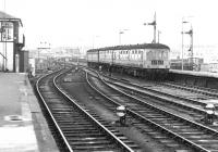 A DMU from Glasgow Central arriving at Stranraer Harbour in January 1975.<br><br>[John Furnevel 22/01/1975]