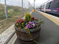 Platform view north at Newcraighall on 14 April 2012. Planters on the platform here are maintained by the Rotary Club of Portobello.<br>
<br><br>[John Yellowlees 14/04/2012]