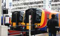 Class 450 electric units on Portsmouth line services operated by South West Trains, standing at the buffer stops at Waterloo Station on 24 July 2005.<br><br>[John Furnevel 24/07/2005]