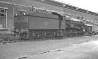 Ex-GWR Hall class 4-6-0 no 5901 <I>'Hazel Hall'</I> standing alongside Old Oak Common shed in August 1961<br><br>[K A Gray 21/08/1961]