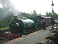 Hudswell Clarke 0-4-0ST <I>'Renishaw Ironworks No 6'</I> (1366/1919) with a train at Andrews House station on the Tanfield Railway on 19 August 2012.<br><br>[John Yellowlees 19/08/2012]