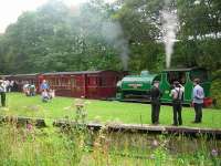 Sunday 19 August 2012 sees Hudswell Clarke 0-4-0ST <I>'Renishaw Ironworks No 6'</I> (1366/1919) alongside the platform at Causey Arch station on the Tanfield Railway.<br><br>[John Yellowlees 19/08/2012]