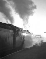 A3 60073 <I>'St Gatien'</I> about to take the 2.25pm Edinburgh-Newcastle train away from Berwick on 27th January 1962.<br><br>[Frank Spaven Collection (Courtesy David Spaven) 27/01/1962]