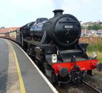 Awaiting departure from Whitby with a train for Pickering on 1 September is ex-LMS Class 5 4-6-0 no 45428 <I>Eric Treacy</I>. Built by Armstrong Whitworth at Newcastle upon Tyne in 1937, the locomotive returned to traffic in 2010 after a full overhaul carried out at Grosmont MPD. Named in 1969 after Eric Treacy, Bishop of Wakefield and renowned railway photographer.<br><br>[John Steven 01/09/2012]