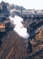 A Standard Class 4 2-6-0 heads a Class C train - either empty coaching stock or parcels - east out of Waverley on 12th August 1961.<br><br>[Frank Spaven Collection (Courtesy David Spaven) 12/08/1961]