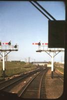 The south end of the Fraserburgh station / yard complex seen from the rear of the 2.15 pm DMU to St Combs on Saturday 1st May 1965, the last day of branch services.<br><br>[Frank Spaven Collection (Courtesy David Spaven) 01/05/1965]