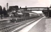 Locomotive 54485 arrives at Crieff from the east on the 1960 RCTS/SLS Joint Scottish Tour. <br><br>[WA Camwell (Copyright Stephenson Locomotive Society) 15/06/1960]