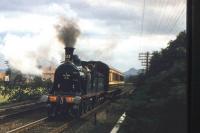 The 'Caley 123' battles up the bank at Kingsknowe on 30 August 1958 with <I>The Festival Special</I> returning from Carlisle to Edinburgh Princes Street. [See image 33618]<br><br>[Frank Spaven Collection (Courtesy David Spaven) 30/08/1958]