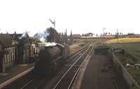 View towards Anstruther from the footbridge at Crail station in the summer of 1965, a few months before closure to passengers. [See image 28467]<br><br>[Frank Spaven Collection (Courtesy David Spaven) //1965]