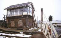 The well supported signal box at Shippea Hill, seen from the crossing in December 1993. [See image 40200]<br><br>[Ian Dinmore 13/12/1993]