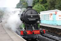 Gresley N2 0-6-2T No. 1744 prepares to take its train up the bank from Grosmont to Goathland on 20 September. Beautifully painted, lined and numbered, the former Kings Cross based BR 69523 is a long way from the City of London's Moorgate, although the chalked addition of the 'S' has brought it much closer to home in NYMR terms.<br><br>[Brian Taylor 20/09/2012]