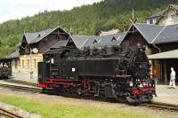 99731 was the first of 32 2-10-2T locos built for the pre-war Deutsche Reichsbahn for service on the various 750mm gauge lines in Saxony. Thanks to being reboilered in 1965, this loco was still in service from Zittau at the fall of the Iron Curtain in 1989 and passed to the Schsisch-Oberlausitzer Eisenbahngesellschaft, along with the lines to Jonsdorf and Oybin, in the mid nineties. Here it runs round at Kurort Oybin in June 2001, having arrived on the 13.39 departure from Zittau.<br><br>[Bill Jamieson 29/06/2001]