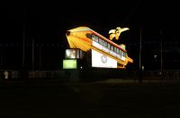 Blackpool Tramway's <I>Rocket Tramnik One</I> No. 732 on static display at on an isolated section of track in the middle of the Gynn Square roundabout for the 2012 Blackpool Illuminations. [See image 40249]<br><br>[Mark Bartlett 04/10/2012]