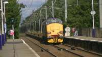 DRS class 37 no 37423 runs into Barassie with 4Z26,  a train of flats for repair from Motherwell TMD to Barclay works. It will run round in the sidings for the trip up to Kilmarnock.<br><br>[Ken Browne 26/09/2012]