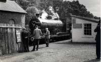 54485 at the terminus of Methven with the 1960 RCTS/SLS Joint Scottish Tour.<br><br>[WA Camwell (Copyright Stephenson Locomotive Society) 15/06/1960]