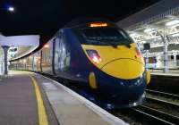 A Southeastern Class 395 <I>'Javelin'</I> stands at platform 4 of Margate station shortly before departure for St Pancras on 9 October 2012. The high speed service travels over the original lines from Margate to Ramsgate, Canterbury West and Ashford International before joining HS1 to St Pancras International.<br><br>[John McIntyre 09/10/2012]