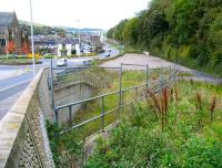 Standing on the bridge over the Waverley trackbed at Station Brae, Galashiels, on 13 October 2012. View is north towards the station site with demolition and clearance work now completed here. [See image 39258] <br><br>[John Furnevel 13/10/2012]