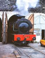 WD 0-6-0ST Austerity no. 48, built by Hunslet in 1943 (works number 2864) on shed at Aviemore, Strathspey Railway, in the summer of 1979.<br><br>[Peter Todd 15/07/1979]