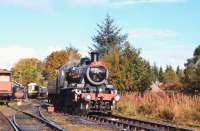 The Keith and Dufftown Railway hired Ivatt 2-6-0 No. 46512 from the Strathspey Railway to celebrate 150 years of the Whisky Line. Here the engine is seen backing up to the coaches for the first train of the day on 14 October 2012, the first steam locomotive to run on these metals for fifty years.<br><br>[John Gray 14/10/2012]