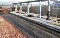 The new tram terminus at Edinburgh Airport on 21 October 2012. View is north towards the main runway with the airport terminal building just off picture to the left. The Gogar Burn runs beyond the recently constructed wall on the right. [See image 40723]<br><br>[John Furnevel 21/10/2012]