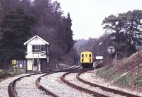 A southbound train from London Victoria heading for Uckfield about to run through Birchden Junction in 1984. To the right is the 'Spa Valley Railway' route to Tunbridge Wells West. [See image 21137].<br><br>[Ian Dinmore //1984]