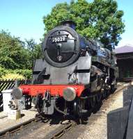 BR Standard Class 4MT 4-6-0 no 75029 <I>The Green Knight</I> at Pickering on 4 September, waiting to run round its train in readiness for the return journey to Whitby.<br>
<br>
<br>
<br>
<br><br>[John Steven 04/09/2012]