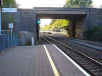 Looking along the down platform and through Bethel Road overbridge at the off-set up side platform at Llansamlet Station near Swansea.<br><br>[David Pesterfield 16/10/2012]