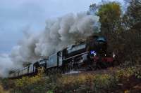 44871 (leading) and 45407 begin the climb southwards from Arrochar up to Glen Douglas. This was the southbound leg of an SRPS excursion from Polmont to Fort William.<br><br>[Ewan Crawford 27/10/2012]