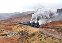 Black 5's 44871+45407 are in full cry as they attack the gradient from Loch Treig up to Corrour on 27 October with the SRPS Railtour from Fort William to Polmont.<br><br>[John Gray 27/10/2012]