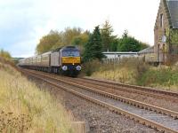 Statesman's 'Lochs and Glens' railtour to Inverness passing Forteviot on 20 October 2012 powered by WCRC 47826 on the front and with the newly repainted 57601 on the rear.<br><br>[John McIntyre 20/10/2012]