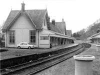 View west at Callendar station in October 1968. There is no track to the west beyond the end of the platforms. <br><br>[Colin Miller /10/1968]