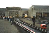Ceremony at Eastfield shed in 1991, featuring the first two examples of BRCW Type 2 locomotives ever built, after being repainted in their original livery. [See image 40785]<br><br>[David Spaven //1991]