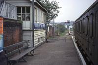 A pre-electrification scene at Braintree on October 9th 1976. The DMU driver and conductor are enjoying a brew up in the signal box, which still bore the full name Braintree and Bocking. A year later, EMUs had taken over and the box had been demolished. <br><br>[Mark Dufton 09/10/1976]