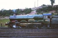 The <I>Ian Allan Railtour</I> of 8 August 1965 ran from Paddington to Worcester Shrub Hill via Oxford behind preserved GWR <I>Castle</I> class 4-6-0 no 4079 <I>'Pendennis Castle'</I>. The locomotive is seen here at Worcester before taking the special back to Paddington via Swindon. [See image 21931]<br><br>[Robin Barbour Collection (Courtesy Bruce McCartney) 08/08/1965]