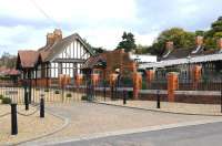 The impressive station approach and down-side buildings of the privately restored Wolferton station in Norfolk. The former 'Royal Station' is a short distance from Sandringham. Photographed on 16 November 2012 looking towards Hunstanton.<br><br>[Brian Taylor 16/11/2012]