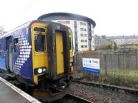 Electrification notice at Paisley Canal terminus on 7 November 2012.<br><br>[John Yellowlees 07/11/2012]