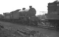 Locomotives in the sidings at Parkhead shed in July 1961. Centre stage is class V1 2-6-2T no 67655. The locomotive was officially withdrawn from here in March 1962. Parkhead shed itself closed in October 1965 and was demolished a year later.   <br><br>[K A Gray 03/07/1961]