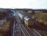 25075 whisks a down express from Edinburgh past Dalmeny Junction under clear signals on the morning of Saturday 25th March 1978. The weather has turned out fine after what appears to have been a wet night, so the prospects are good for the passage of A4 Pacific No. 60009 later that morning [see image 37746]. (There was an 08.55 Aberdeen departure from Waverley in the 1980-81 timetable and this was presumably the equivalent train in 1977-78.)<br><br>[Bill Jamieson 25/03/1978]