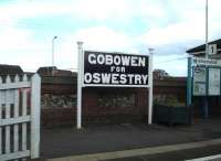 GWR style running in board at the north end of Gobowen up platform in October 2012.<br><br>[David Pesterfield 01/10/2012]