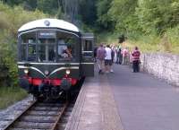 A Derby lightweight DMU, which 'goes quite well' according to the driver on the day, prepares to head down the 1 in 30 to Wirksworth. The black star in the right background is actually a couple of stone wagons [see image 40612]<br><br>[Ken Strachan 15/09/2012]