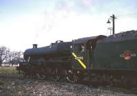 Kingmoor shed in 1966, with Holbeck Jubilee 4-6-0 no 45593 <I>Kolhapur</I> being made ready to return a special from Carlisle to Leeds over the S&C route.<br><br>[Robin Barbour Collection (Courtesy Bruce McCartney) //1966]