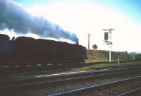 A BR Standard Pacific takes a northbound train onto the G&SW route at Gretna Junction in the mid 1960s. Note the absence of clutter - something photographers took for granted in pre-electrification days. [See image 41109]<br><br>[Robin Barbour Collection (Courtesy Bruce McCartney) //]