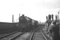 45110+44949 at Stalybridge on 20 April 1968. The pair had brought in the MRTS/SVRS <I>North West Tour</I> from Stockport and handed over the special to 73069+73134 for the next leg of the tour. [See image 29203]<br><br>[K A Gray 20/04/1968]