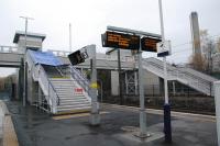 The new footbridge and information screens at the west end of Hyndland station.<br><br>[Ewan Crawford 14/11/2012]