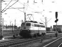 A DB Class 112 electric locomotive on the stabling roads at Osnabruck station in the summer of 1976.<br><br>[John McIntyre //1976]