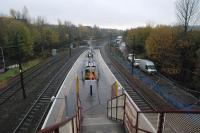 Looking towards Partick from the current footbridge at Hyndland station. The footbridge is being replaced with a modern structure incorporating lifts. A third platform is also being constructed here.<br><br>[Ewan Crawford 14/11/2012]