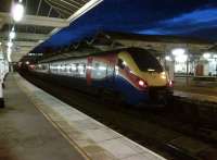 The 16.45 to Corby stands at Kettering on 2 December 2012. The 4-car class 222 should have enough seats.<br><br>[Ken Strachan 02/12/2012]