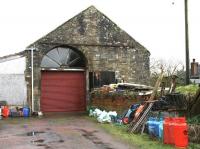 Rear view of the surviving goods shed and loading bank at Broomlee in December 2012 [see image 41278], photographed at the kind invitation of the owner, looking south west towards Carstairs. <br><br>[John Furnevel 05/12/2004]