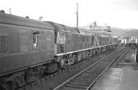 D5127+D5070+D5122 preparing to leave Aviemore on 25 March 1967 at the head of BR '<I>Grand Scottish Tour No 1</I>'. The trio would take the special as far as Perth from where it would be steam hauled to Edinburgh.<br><br>[K A Gray 25/03/1967]